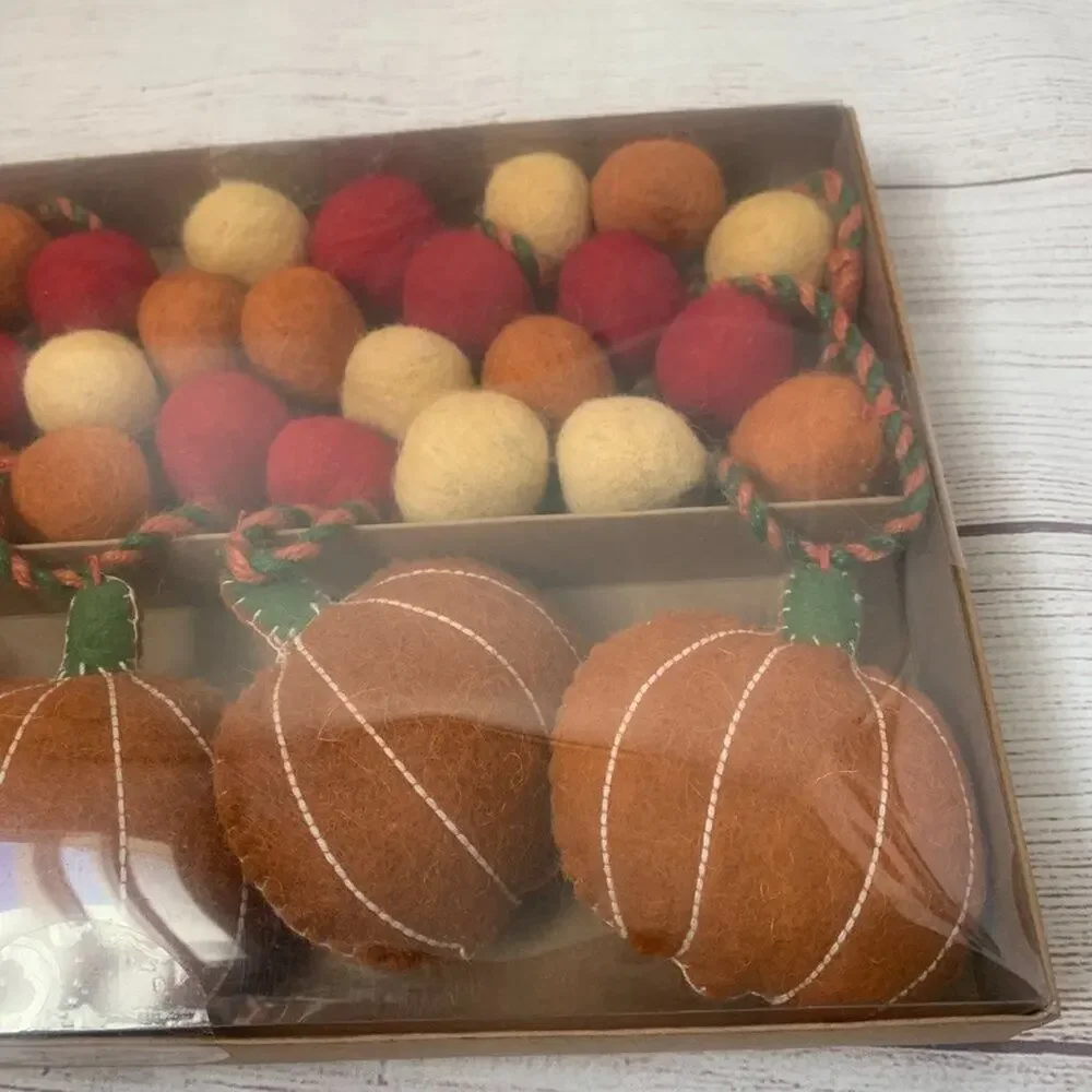 Haymarket Square Pumpkin Felt Ball Fall Garland Jute String Fall Thanksgiving 6'